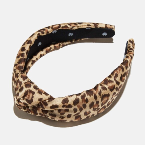 Lele Sadoughi • Silk Knotted Headband in Snow Leopard twist satin cheetah print - Picture 4 of 8